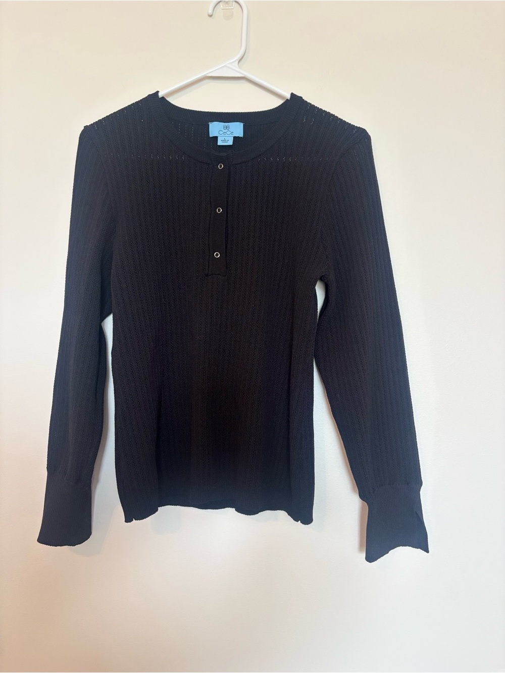 C&C California Black Ribbed Henley Crewneck Sweater